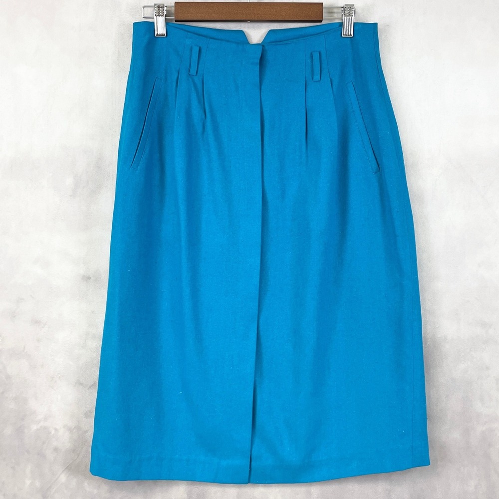 Vintage Axiom Women Silk Skirt 12 Blue Pencil Old‎ Money Quiet Luxury Minimal